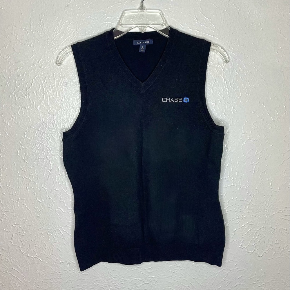 Lands End Chase Bank Black Knit V-Neck Tank